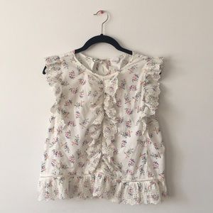 Floral and lace cotton sleeveless blouse